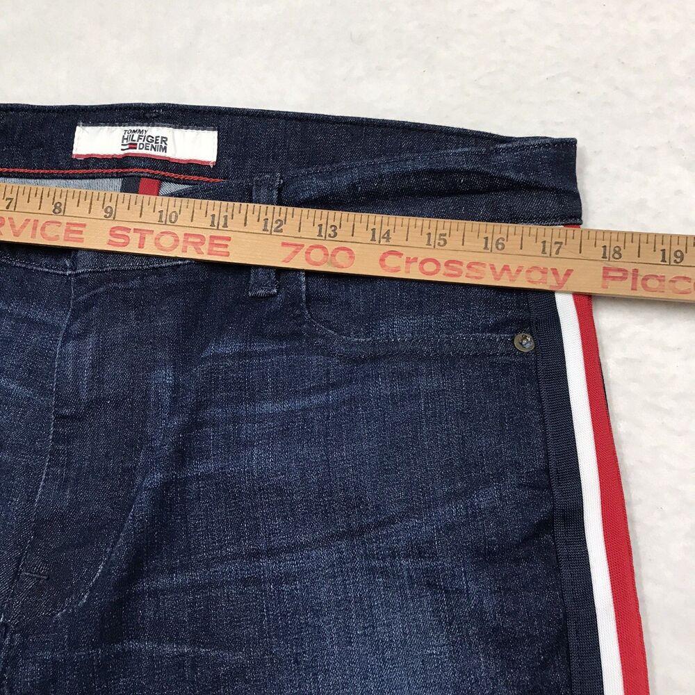 TOMMY HILFIGER Slim Taper Jean Men 33x30 Dark Wash Racing Stripe Honeycomb - Picture 9 of 16